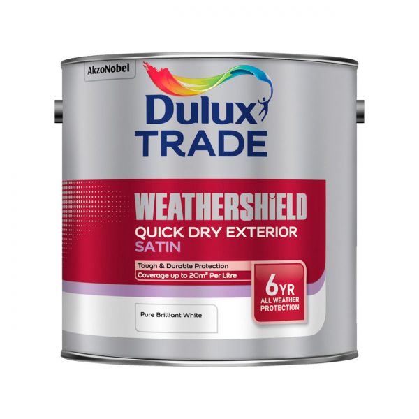 Dulux Trade Weathershield Quick Dry Satin Pure Brilliant White – 2.5L