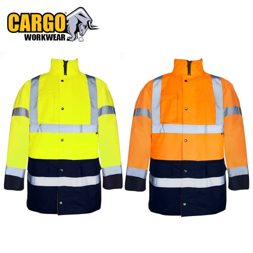 Cargo Hi Vis 2 Tone Parka Jacket, Yellow  /  Navy