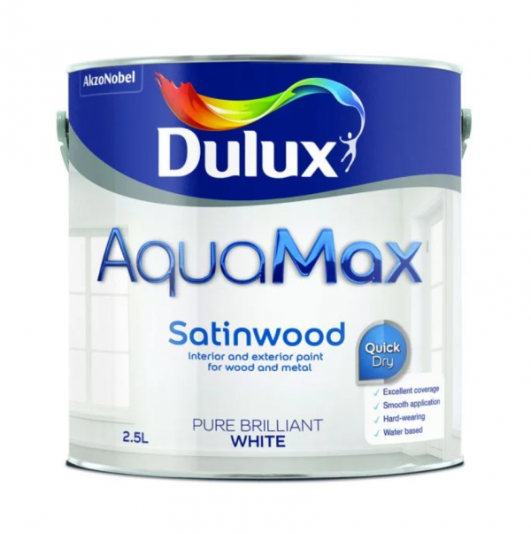 Dulux AquaMax Satinwood Pure Brilliant White – 2.5L