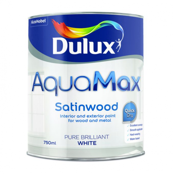 Dulux AquaMax Satinwood Pure Brilliant White – 750ML