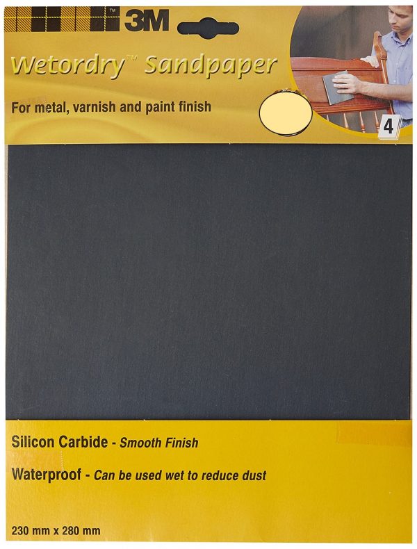 3M Assorted grade Wetordry Sandpaper Sheets, 230 x 280 mm – 4 sheets