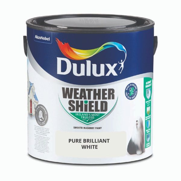 Dulux Weathershield Smooth Masonry Paint, Pure Brilliant White – 2.5L