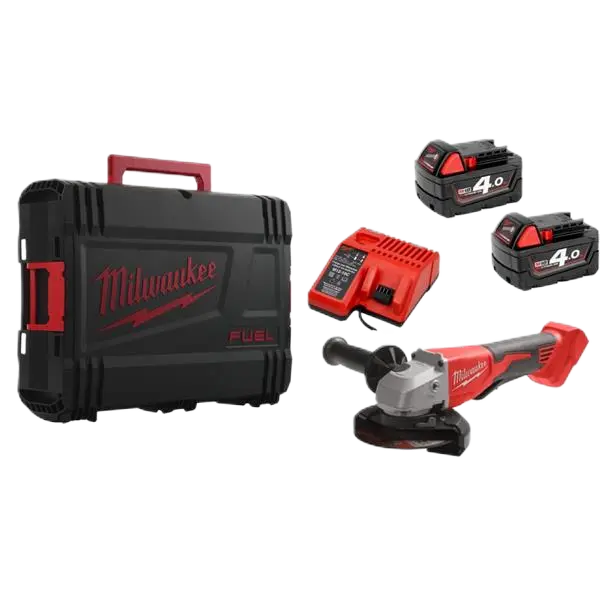 Milwaukee M18 115mm Brushless Angle Grinder, Paddle Switch, 2x 4.0Ah Batteries