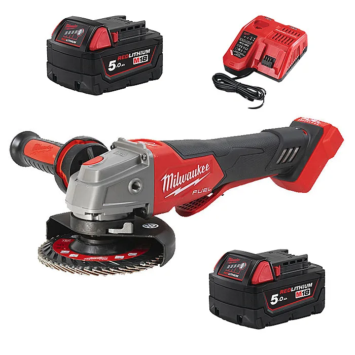 Milwaukee M18FSAGV115XPDB-0 18V Flathead Angle Grinder 115mm (2x5Ah, Charger, HD Box)