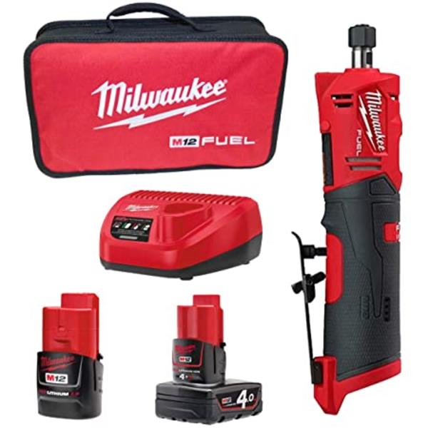 Milwaukee M12FDGS-422B 12V FUEL Straight Die Grinder (2.0Ah + 4.0Ah)